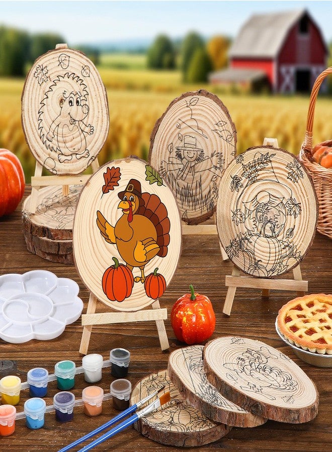 Zhanmai 10 Packs Thanksgiving Fall Painting Kits Thanksgiving Natural Pre Drawn Wood Slices to Paint Printed Wood Slices Pumpkin Turkey Paint Kit Pre Sketched Canvas for Painting Beginners Party Favor - Image 4