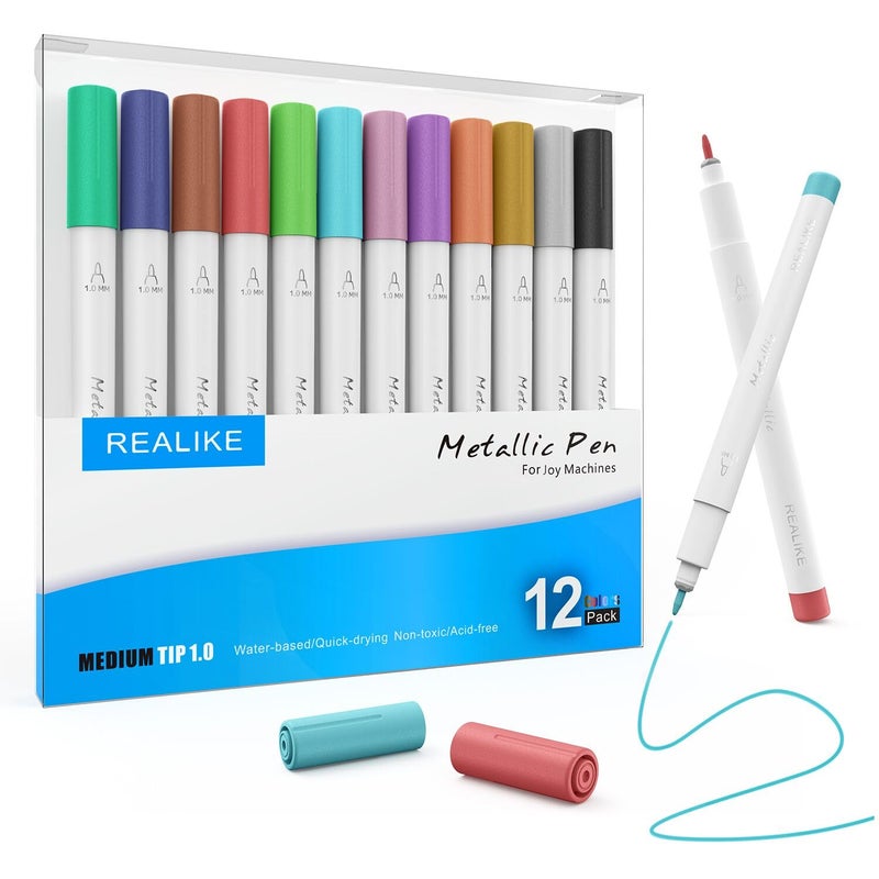 REALIKE Metallic Pens Compatible with Cricut Joy/Xtra, Multicolor Marker Pens Set of 12 Pack Drawing Coloring Pens (1.0 Tip) - Image 1