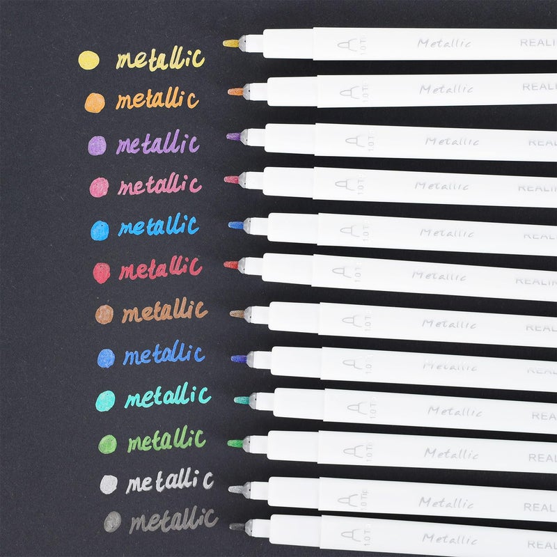 REALIKE Metallic Pens Compatible with Cricut Joy/Xtra, Multicolor Marker Pens Set of 12 Pack Drawing Coloring Pens (1.0 Tip) - Image 3