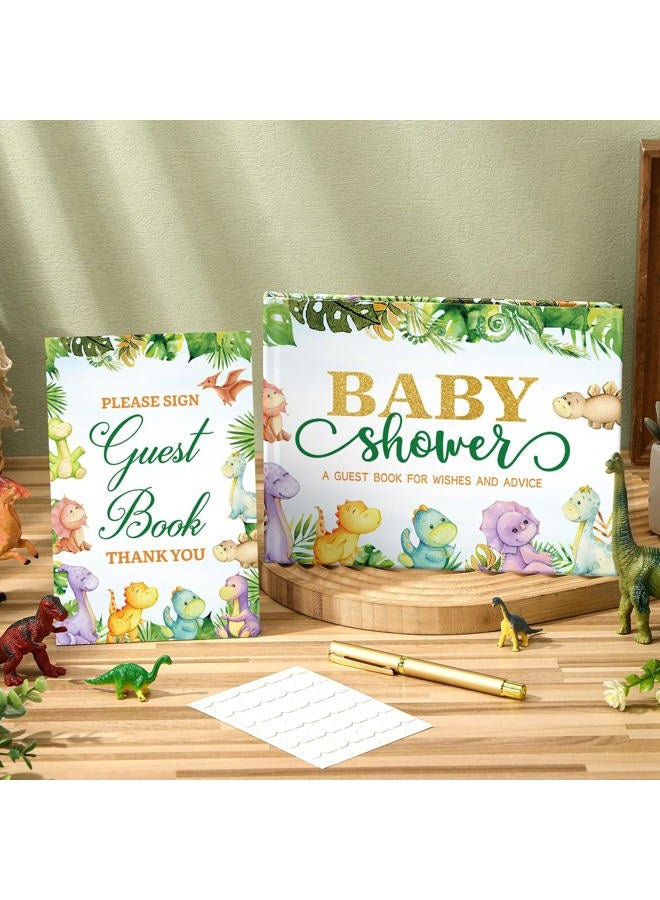 Fuyoooo Dinosaur Baby Shower Guest Book Baby Shower Sign in Guest Book Reception with Baby Sonogram Page Keepsake Includes Gold Pen Table Card and Adhesive Photo Corner for Birthday - Image 2
