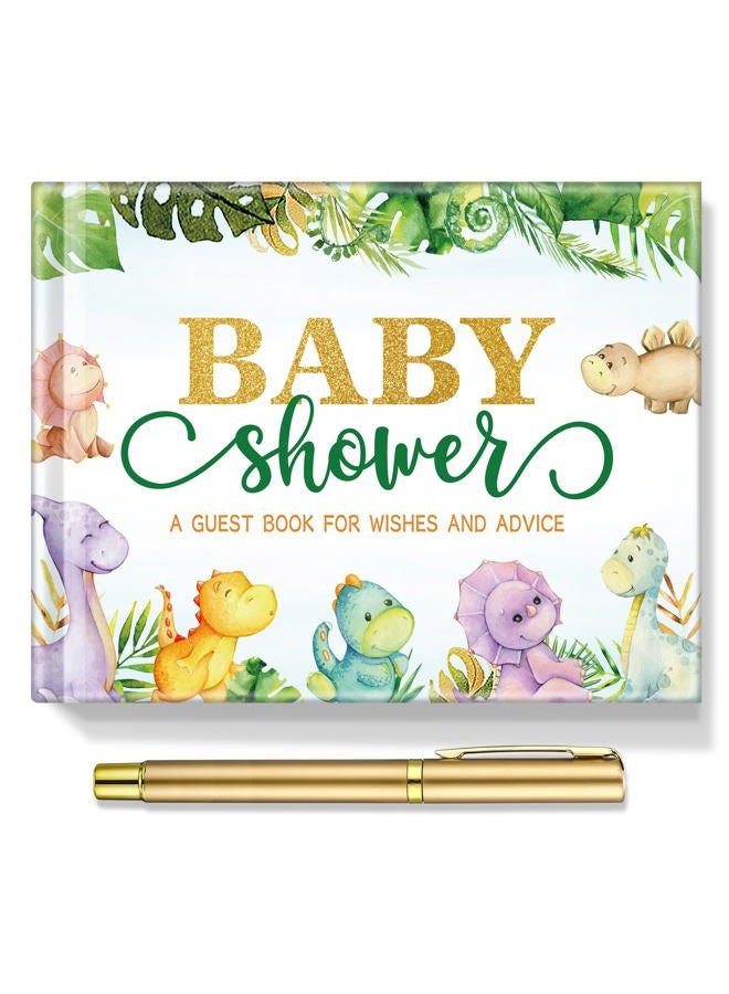 Fuyoooo Dinosaur Baby Shower Guest Book Baby Shower Sign in Guest Book Reception with Baby Sonogram Page Keepsake Includes Gold Pen Table Card and Adhesive Photo Corner for Birthday - Image 1
