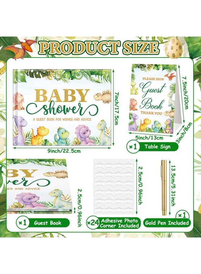 Fuyoooo Dinosaur Baby Shower Guest Book Baby Shower Sign in Guest Book Reception with Baby Sonogram Page Keepsake Includes Gold Pen Table Card and Adhesive Photo Corner for Birthday - Image 4