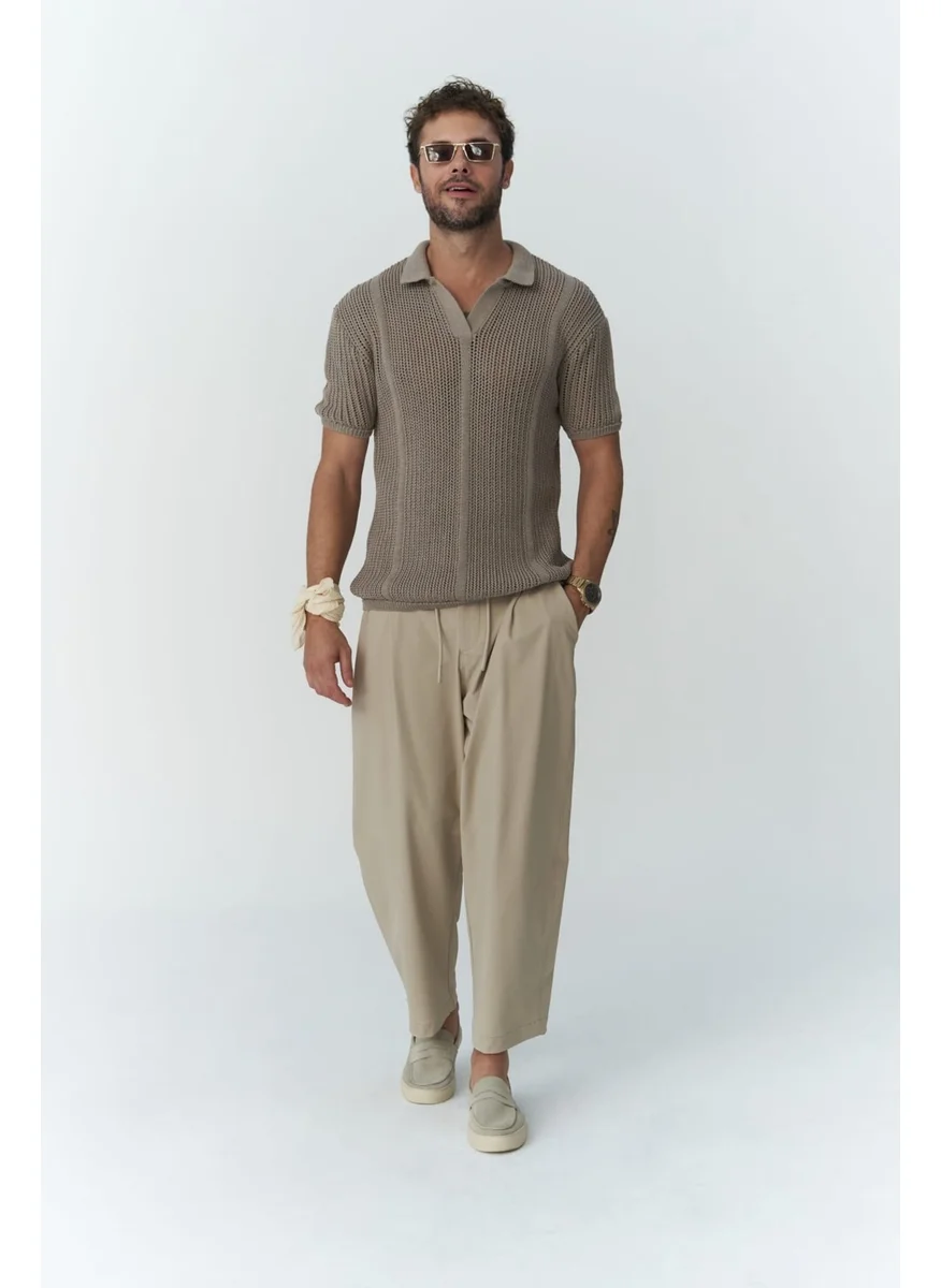 Mai Collection Kenway Lace Detail Beige Men's Trousers