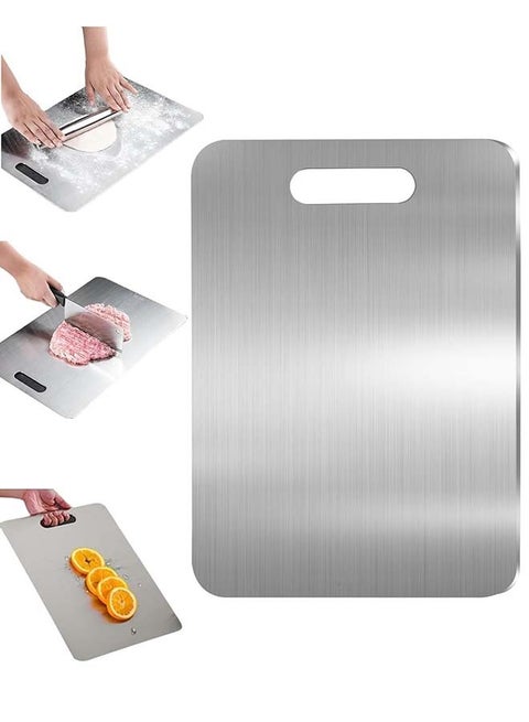 Stainless Steel Cutting Board Double-Sided Chopping Board Non-Slip Cutting Board for Meat, Cheese, Fruit, Vegetables, Dishwasher Safe (Size: 39 X 28 CM)