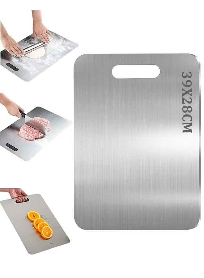YIM-VIBEHAUS Stainless Steel Cutting Board Double-Sided Chopping Board Non-Slip Cutting Board for Meat, Cheese, Fruit, Vegetables, Dishwasher Safe (Size: 39 X 28 CM) - Image 1