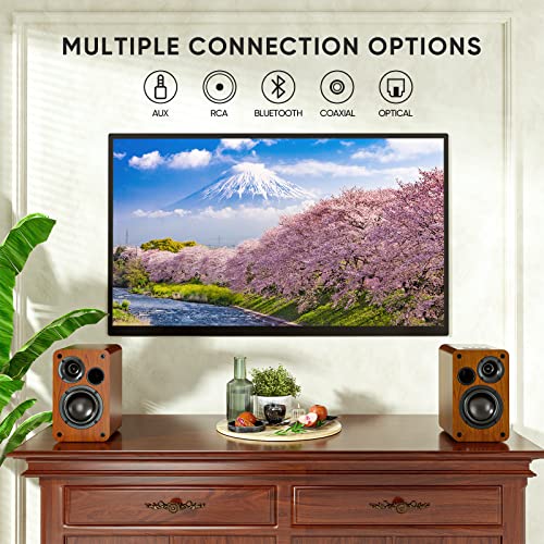 Saiyin Bluetooth Bookshelf Speakers, 30W X 2 Powered TV Speakers with 3.5 Inch Woofer, Turntable Speakers with Optical/AUX/RCA Input for PC and TV - Image 5