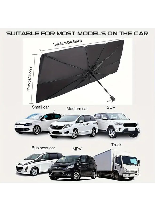 Black Car Sunshade UV Protection Heat Reduction Foldable Windshield Sun Visor for Most Vehicles - Image 1