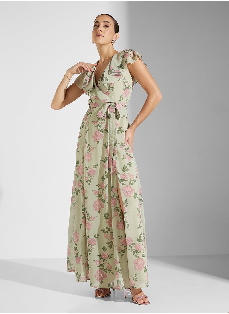 Anaya With Love Cape Detail Printed Maxi Dress With Self Tie Belt  - Image 4