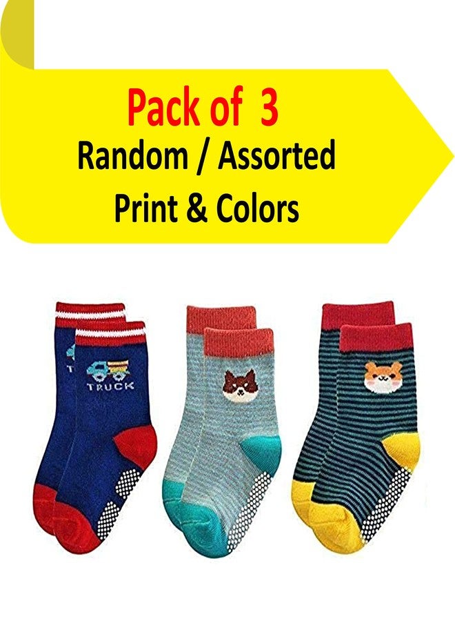 Kidbee Baby Boy's Organic Cotton Ankle Length Anti Slip Socks For Baby With Grip Cartoon Print (18-24 Months, 3 Pairs) - Image 2