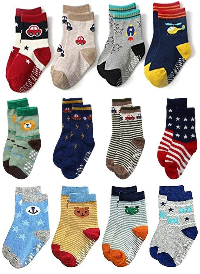 Kidbee Baby Boy's Organic Cotton Ankle Length Anti Slip Socks For Baby With Grip Cartoon Print (18-24 Months, 3 Pairs) - Image 3
