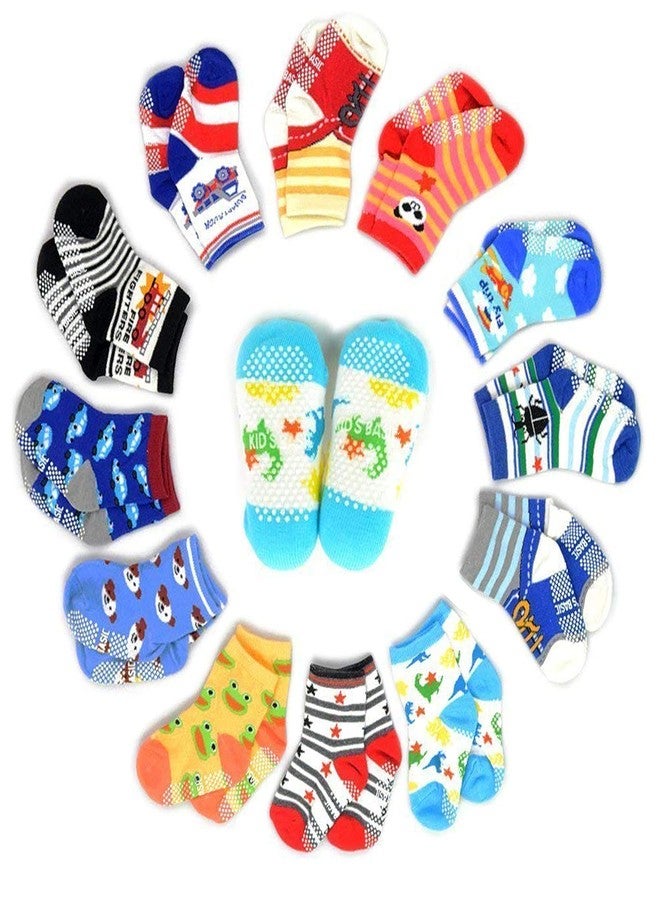 Kidbee Baby Boy's Organic Cotton Ankle Length Anti Slip Socks For Baby With Grip Cartoon Print (18-24 Months, 3 Pairs) - Image 1