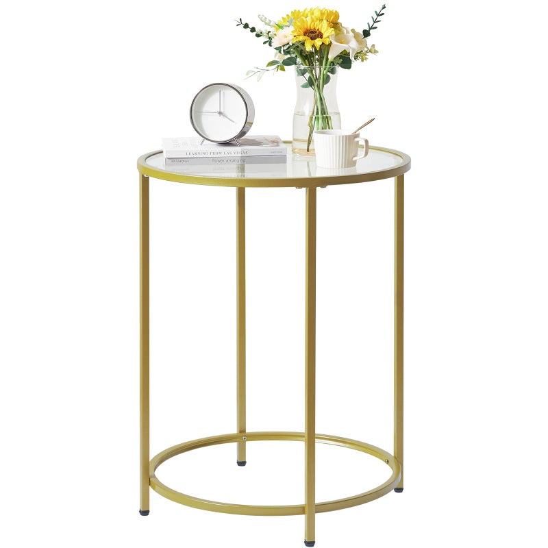 YMYNY Round Side Table 2 Tier Accent Table Tempered Glass End Table Small Coffee Table Sofa Table Bedside Table Modern Style for Living Room Bedroom Balcony 505065CM Gold HGD020G