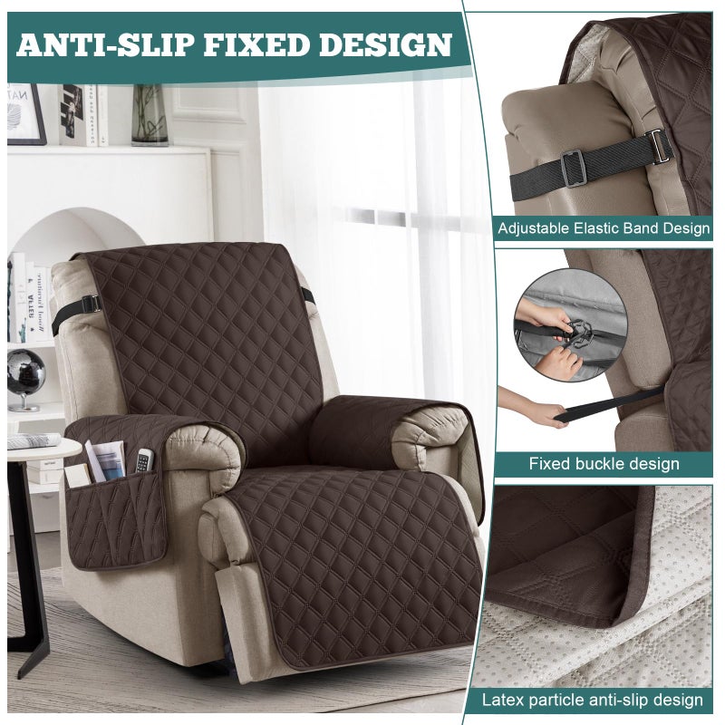 Ruaozz 100% Waterproof Recliner Chair Covers, Non-Slip Reclining Covers for Recliner Chair Washable Chair Cover, Recliner Covers with Pockets for Kids, Dogs, Pets (Chocolate, 23'') - Image 5