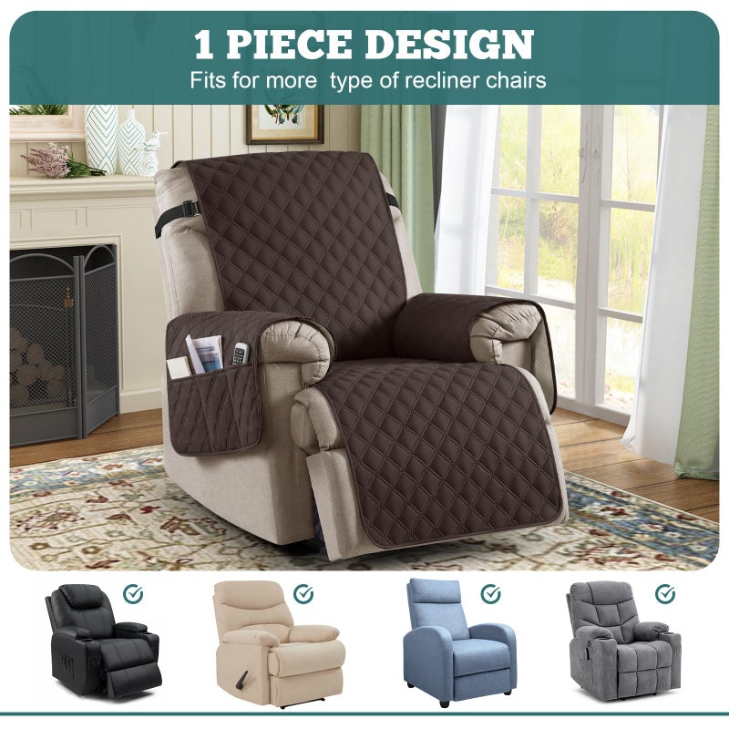 Ruaozz 100% Waterproof Recliner Chair Covers, Non-Slip Reclining Covers for Recliner Chair Washable Chair Cover, Recliner Covers with Pockets for Kids, Dogs, Pets (Chocolate, 23'') - Image 3