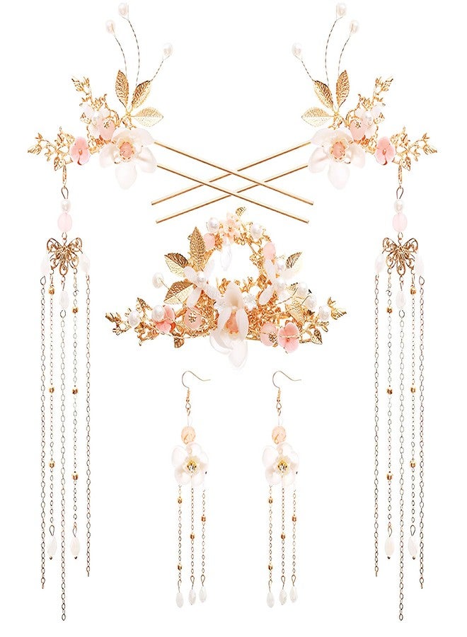 TecoKart® 5 Pcs Flower Hair Pins for Hair Styling - Floral Design Hair Accessories for Woman Wedding & Party | Delicate Hair Stick for Bun, Juda, Bridal & Traditional Hairstyles - Image 1