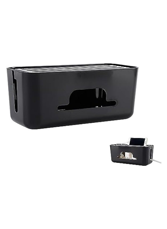Joyzzz Cable Management Boxes, High Utility Advanced Cable Management Box, Extension Large Wire Organizer Box with Slotted Top for Tablets, Phones, Surge Protection for Home and Office (Black) - Image 1