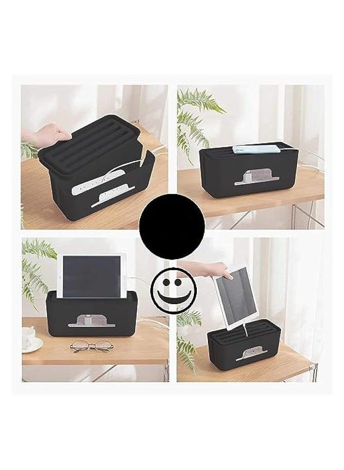 Joyzzz Cable Management Boxes, High Utility Advanced Cable Management Box, Extension Large Wire Organizer Box with Slotted Top for Tablets, Phones, Surge Protection for Home and Office (Black) - Image 2