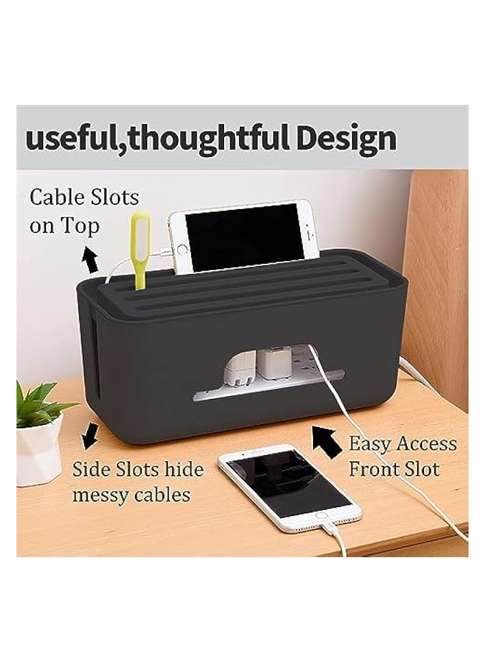Joyzzz Cable Management Boxes, High Utility Advanced Cable Management Box, Extension Large Wire Organizer Box with Slotted Top for Tablets, Phones, Surge Protection for Home and Office (Black) - Image 3