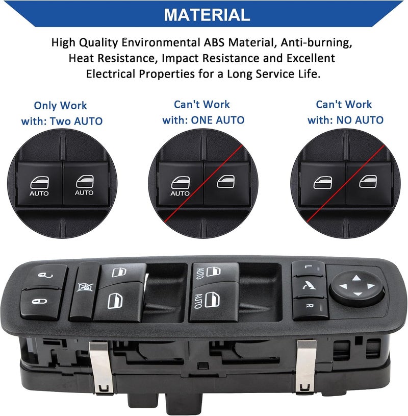 Obaee Power Window Switch Control Button Driver Side Compatible with 2016-2018 Ram 1500 2500 3500, 2019-2021 Ram 1500 Classic, 2011-2012 Dodge Journey, Replaces 56046826AC, 56046826AD, 56046826AE - Image 5