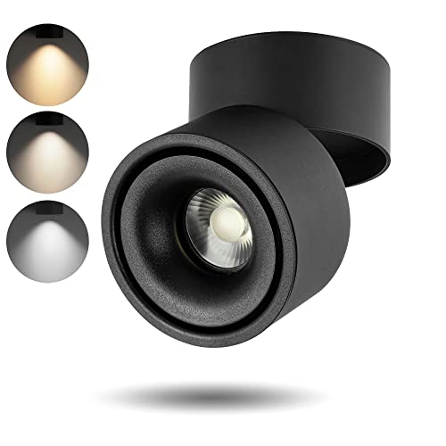 SUNMEIYI LED Dimmable Ceiling Spotlight 12W 3CCT 3000K/4000K/5000K Adjustable Indoor Directional Spotlight Fixtures for Room Living Hallway Gallery Art Light,CRI93 1200LM (Black - 12 Watts) - Image 1