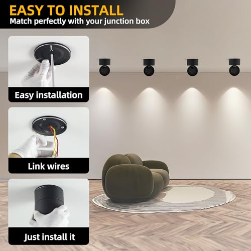 SUNMEIYI LED Dimmable Ceiling Spotlight 12W 3CCT 3000K/4000K/5000K Adjustable Indoor Directional Spotlight Fixtures for Room Living Hallway Gallery Art Light,CRI93 1200LM (Black - 12 Watts) - Image 4