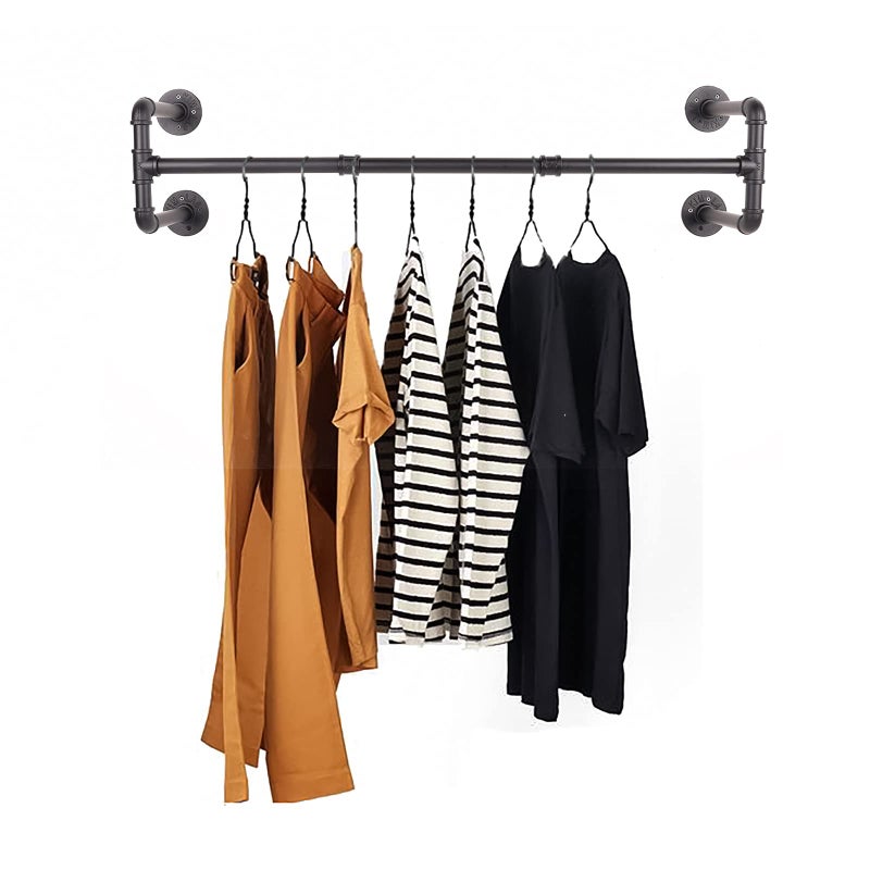 Fobule 54 Wall Mounted Clothes Rack Industrial Pipe Black Iron Garment Bar HeavyDuty Detachable Clothing Rod MultiPurpose Metal Wall display Hanging Pole for Closet Storage Laundry Room 4 Base