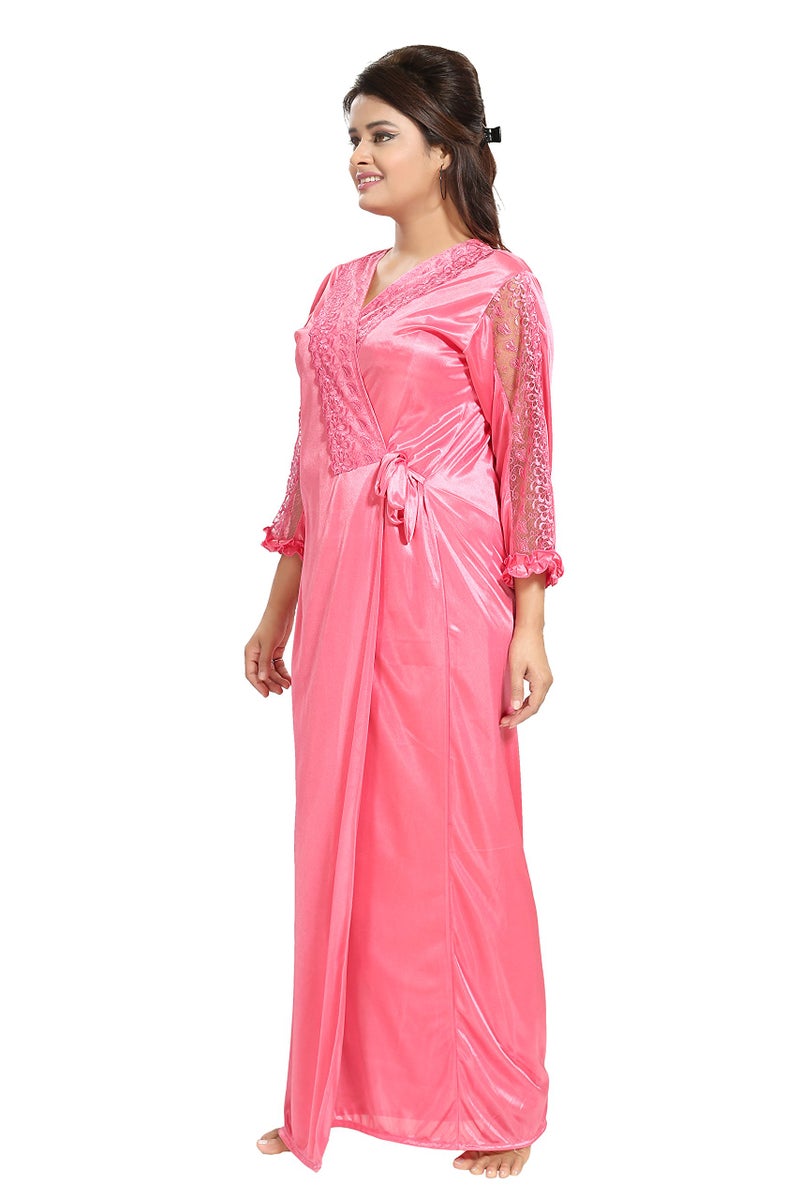 Noty Store Noty Women's Satin Solid Maxi Nighty (Pack of 2) (AB02, Pink, Free Size) - Image 5