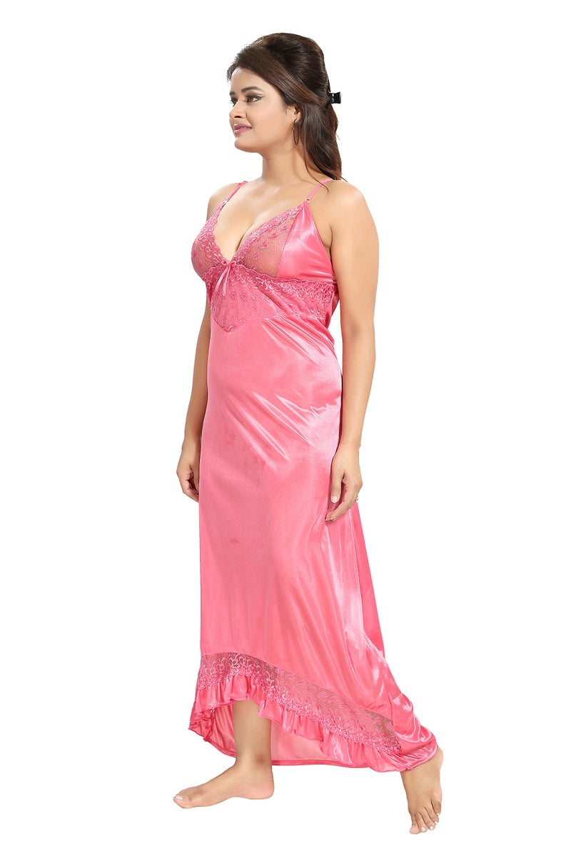 Noty Store Noty Women's Satin Solid Maxi Nighty (Pack of 2) (AB02, Pink, Free Size) - Image 2