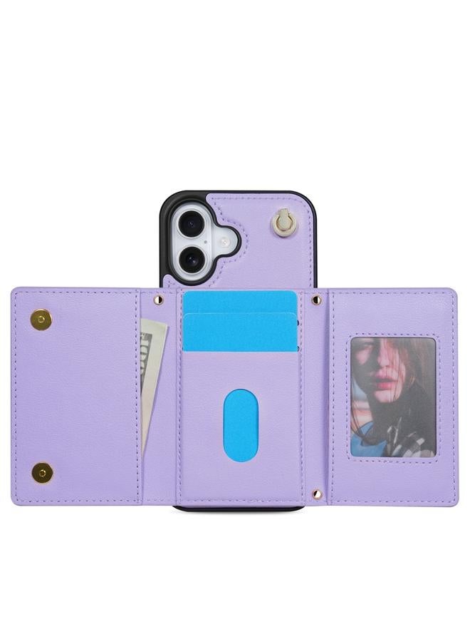 S-TOP Case For iPhone 16 Plus Three Fold Card Bag Phone Case with Long Lanyard - Image 4