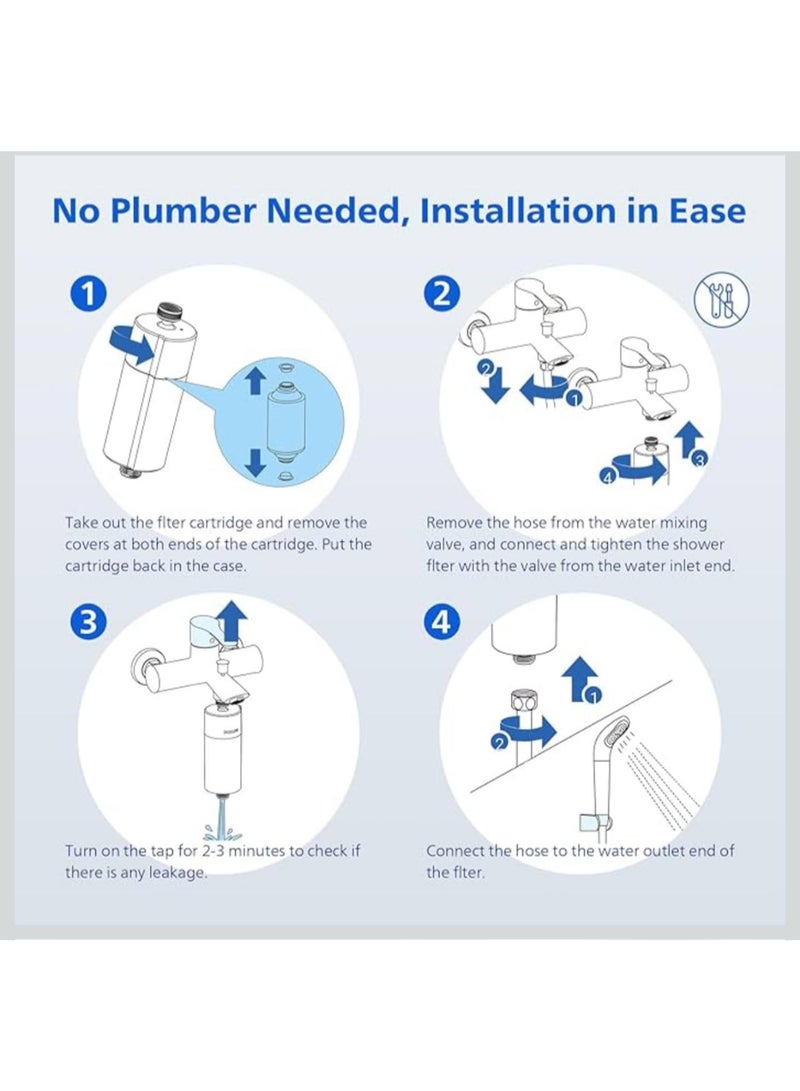 Philips ( The Original ) Water Filter AWP1775 White KDF Material, In-Line Shower 3-stage Water Softener, Double Mesh Filtration, Reduces Chlorine/Impurities/Rust Sediments (Shower Filter Set) - Image 4