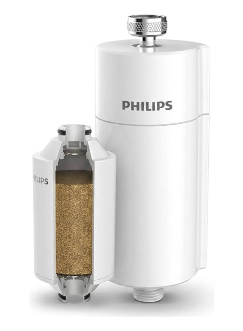 Philips ( The Original ) Water Filter AWP1775 White KDF Material, In-Line Shower 3-stage Water Softener, Double Mesh Filtration, Reduces Chlorine/Impurities/Rust Sediments (Shower Filter Set) - Image 1