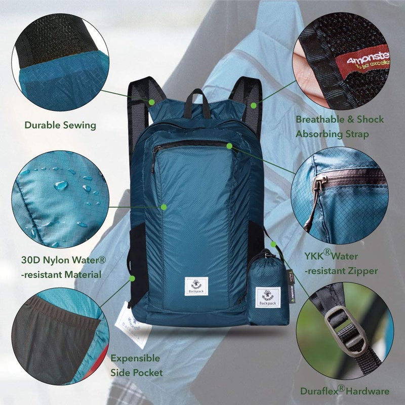 4Monster Hiking Daypack,Water Resistant Lightweight Packable Backpack For Travel Camping Outdoor (Blue, 16L) - Image 2