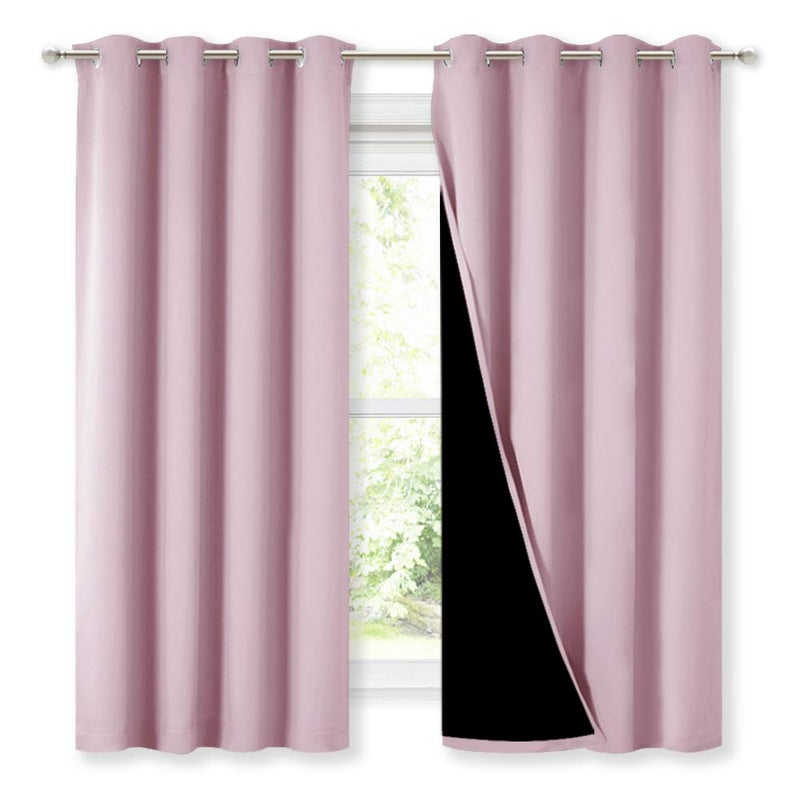 NICETOWN 100% Blackout Room Warming Lined Curtains, Totally Darkness Drapes, Thermal Insulated Drapes for Daughters Nursery (Lavender Pink, 1 Pair, 52 inches Width x 63 inches Length Each Panel) - Image 1