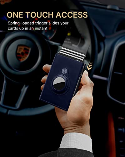 typecase Mens Wallet Card Holder for AirTag: Leather Smart Wallet for Men Compatible with Apple Air Tag, RFID Blocking, Slim, Minimalist - 9-14 Card Capacity | ID Window | Cash Slot (Navy) - Image 4