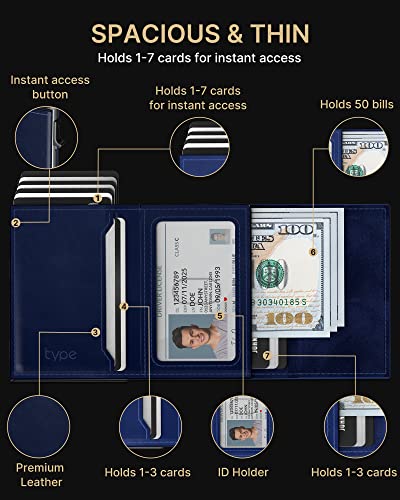 typecase Mens Wallet Card Holder for AirTag: Leather Smart Wallet for Men Compatible with Apple Air Tag, RFID Blocking, Slim, Minimalist - 9-14 Card Capacity | ID Window | Cash Slot (Navy) - Image 3