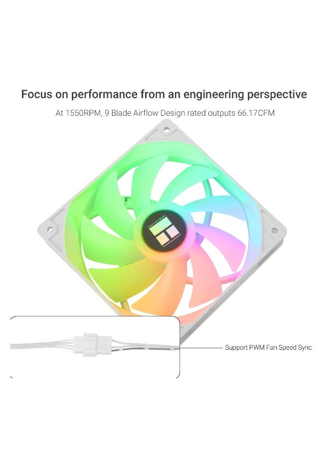 Loquat White ARGB CPU Fan for Computer Case or CPU, 120mm Silent Computer Cooling Fan 4pin PWM Computer Cooling Fan with S-FDB Bearing Included, up to 1500RPM Cooling Fan for Case u0026 CPU Cooler  - Image 2