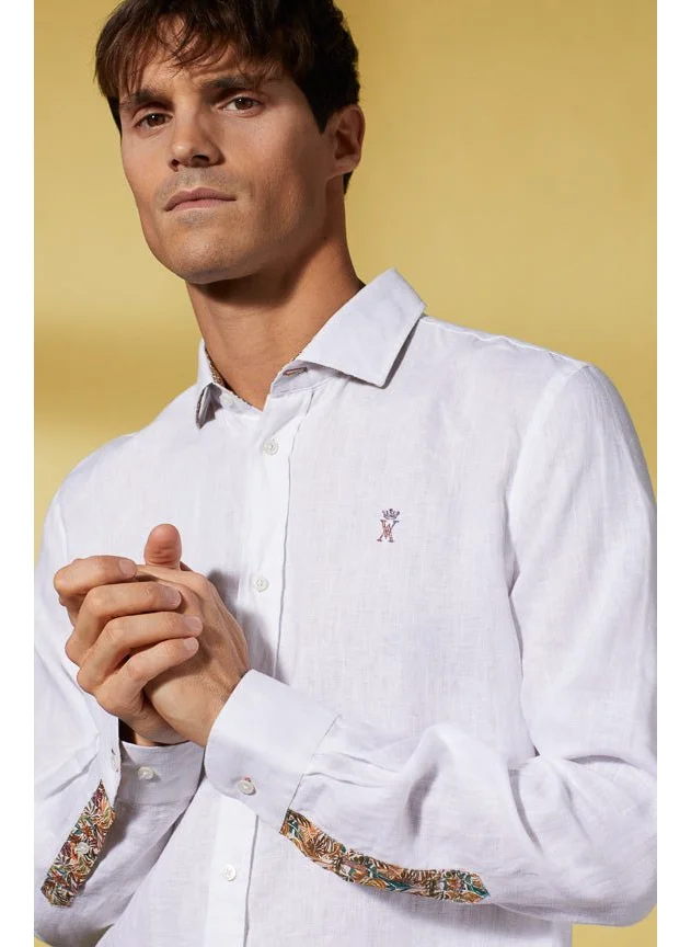 فيكونت أ. Clay White Slim Linen Shirt