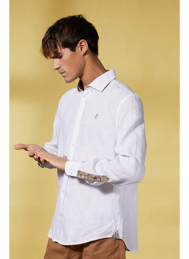 فيكونت أ. Clay White Slim Linen Shirt