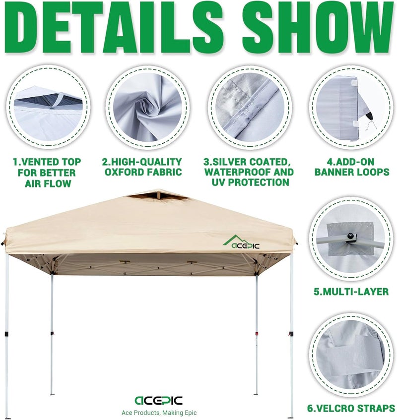 Acepic 10x10 Canopy Replacement Top Cover with Air Vent,UPF 50+ UV protection,300D Silver-coated Polyester PA Waterproof flame retardant for Outdoor Garden Patio Canopies(Top Cover Only, Light Grey) - Image 3