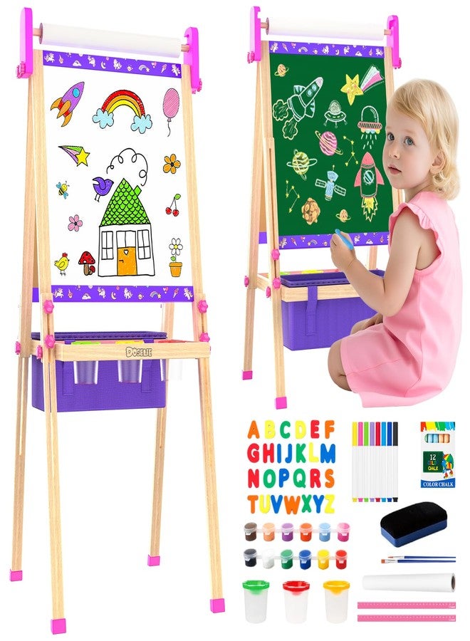 Doselie Art Easel for Kids,Wooden Art Easel with Art Supplies,Height Adjustable Double-Sided Magnetic Whiteboard and Chalk Board,Birthday Gifts for 4 5 6 7 Year Old Boy Girl Toy - Image 1