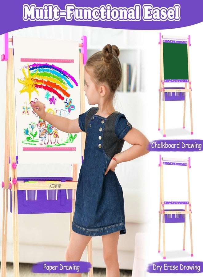 Doselie Art Easel for Kids,Wooden Art Easel with Art Supplies,Height Adjustable Double-Sided Magnetic Whiteboard and Chalk Board,Birthday Gifts for 4 5 6 7 Year Old Boy Girl Toy - Image 2