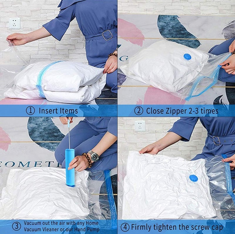 Vichip Vacuum Compression Storage Bags with Hand Pump 1 Large2 Medium2 Small Vacuum Sealer Bags for Clothes Storage Vaccine Sealed Compression Airtight - Image 4