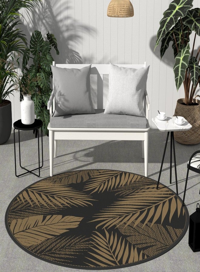 GENIMO Outdoor Rug 8' Round Waterproof for Patios Clearance, Reversible Outdoor Plastic Straw Camping Rug Carpet, Large Area Rugs Mats for RV, Camper, Deck, Balcony, Porch, Beach, Picnic, Black&Brown - Image 1