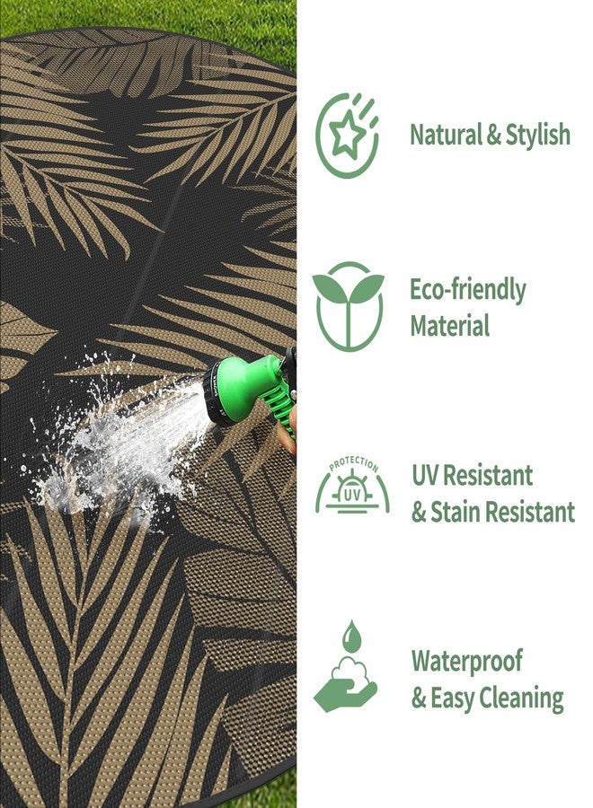 GENIMO Outdoor Rug 8' Round Waterproof for Patios Clearance, Reversible Outdoor Plastic Straw Camping Rug Carpet, Large Area Rugs Mats for RV, Camper, Deck, Balcony, Porch, Beach, Picnic, Black&Brown - Image 5
