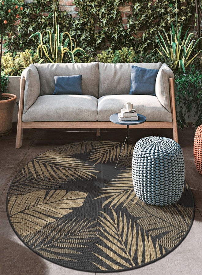 GENIMO Outdoor Rug 8' Round Waterproof for Patios Clearance, Reversible Outdoor Plastic Straw Camping Rug Carpet, Large Area Rugs Mats for RV, Camper, Deck, Balcony, Porch, Beach, Picnic, Black&Brown - Image 3