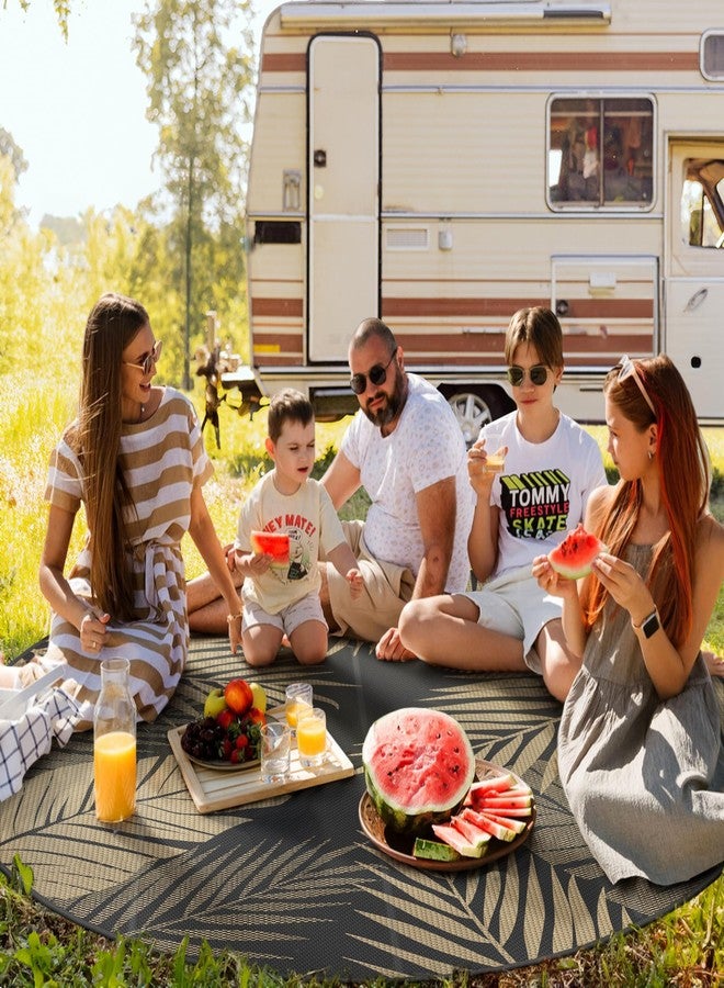 GENIMO Outdoor Rug 8' Round Waterproof for Patios Clearance, Reversible Outdoor Plastic Straw Camping Rug Carpet, Large Area Rugs Mats for RV, Camper, Deck, Balcony, Porch, Beach, Picnic, Black&Brown - Image 4