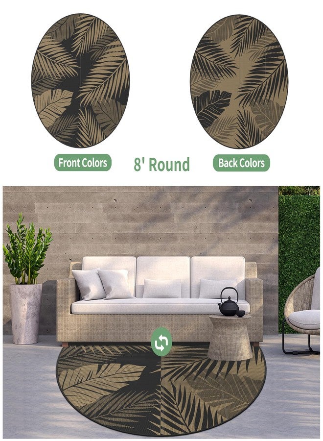 GENIMO Outdoor Rug 8' Round Waterproof for Patios Clearance, Reversible Outdoor Plastic Straw Camping Rug Carpet, Large Area Rugs Mats for RV, Camper, Deck, Balcony, Porch, Beach, Picnic, Black&Brown - Image 2