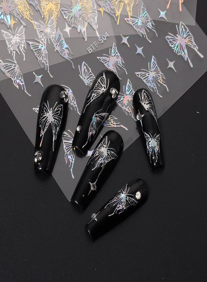 Vezocim Silver Nail Art Stickers, Leopard Butterfly Sun Moon Stars Heart Line Nail Self-Adhesive Sticker Design, 3D Silver Nail Transfer Decals for Women Girls Manicure Charms Decorations, DIY Nail Art Decal - Image 3