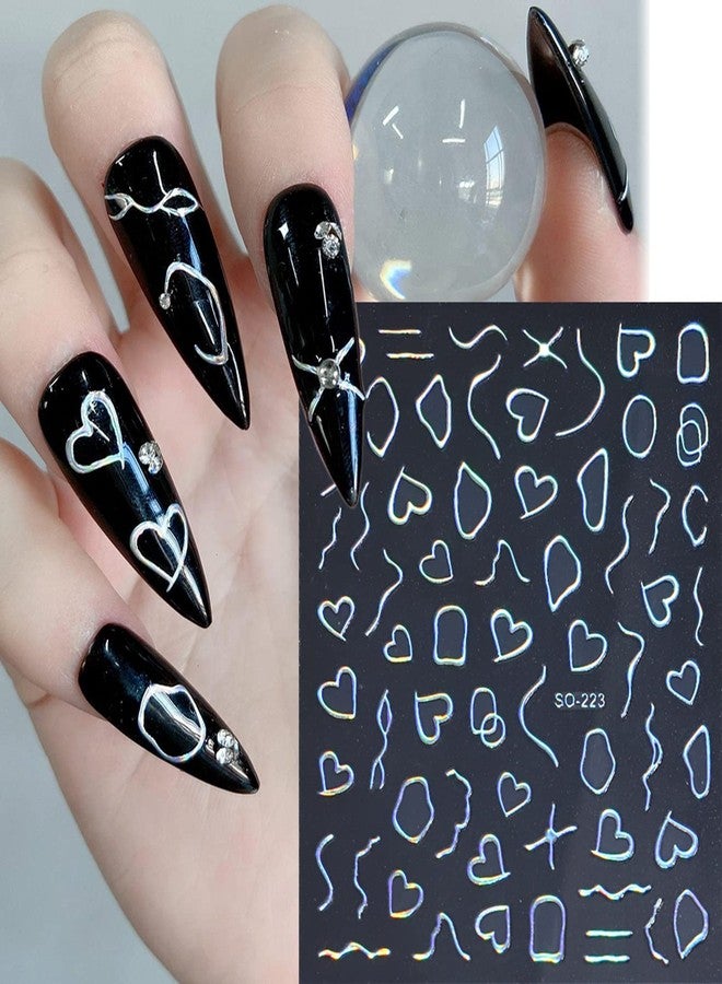 Vezocim Silver Nail Art Stickers, Leopard Butterfly Sun Moon Stars Heart Line Nail Self-Adhesive Sticker Design, 3D Silver Nail Transfer Decals for Women Girls Manicure Charms Decorations, DIY Nail Art Decal - Image 4