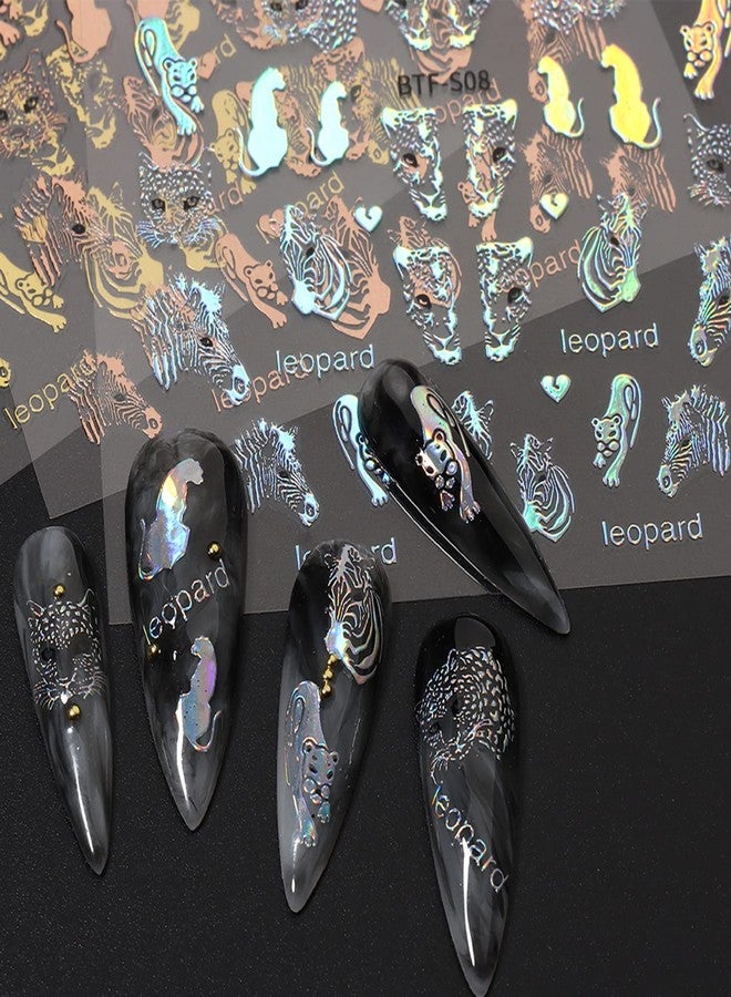 Vezocim Silver Nail Art Stickers, Leopard Butterfly Sun Moon Stars Heart Line Nail Self-Adhesive Sticker Design, 3D Silver Nail Transfer Decals for Women Girls Manicure Charms Decorations, DIY Nail Art Decal - Image 2